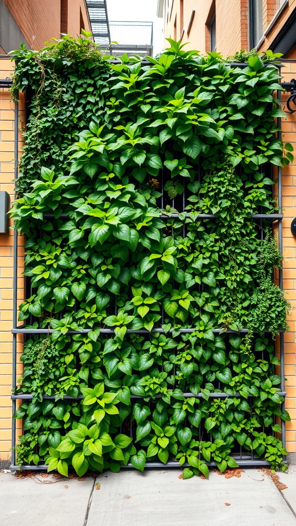 A lush green wall made of climbing plants providing privacy.