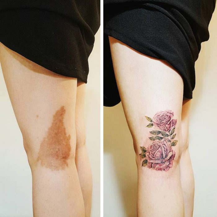 Girl with a tattoo tattooed on her leg