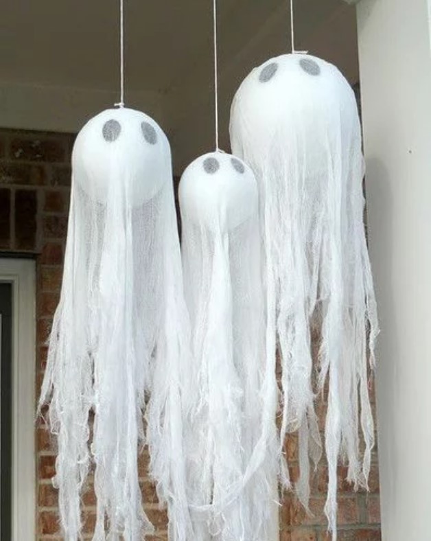 Ghosts made with balloons.