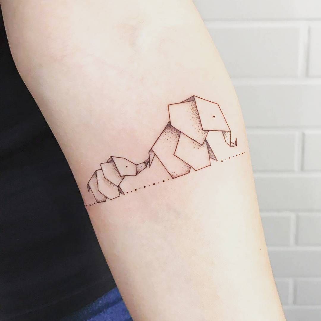 Origami elephant tattoo