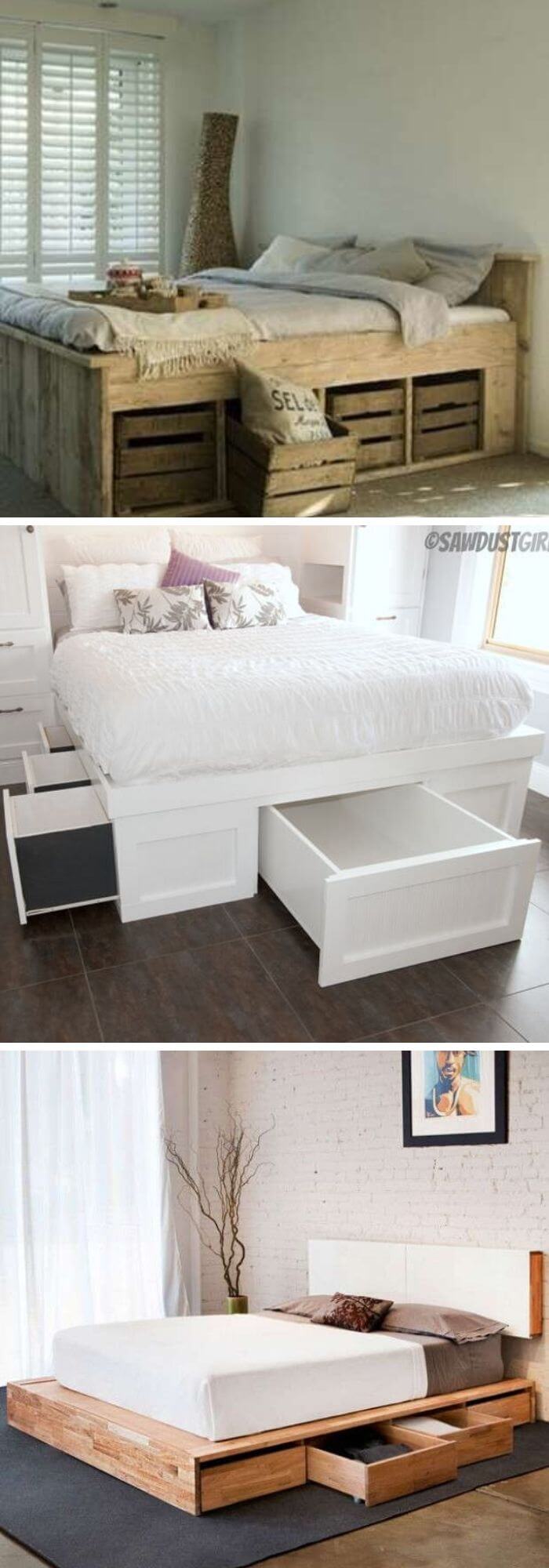 23 Clever Diy Bed Frame Ideas And, Diy Rustic Queen Bed Frame With Storage Box Spring