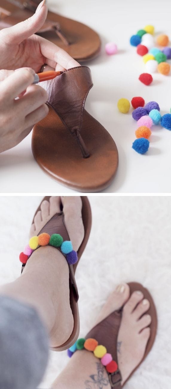 DIY Pom Pom Sandals