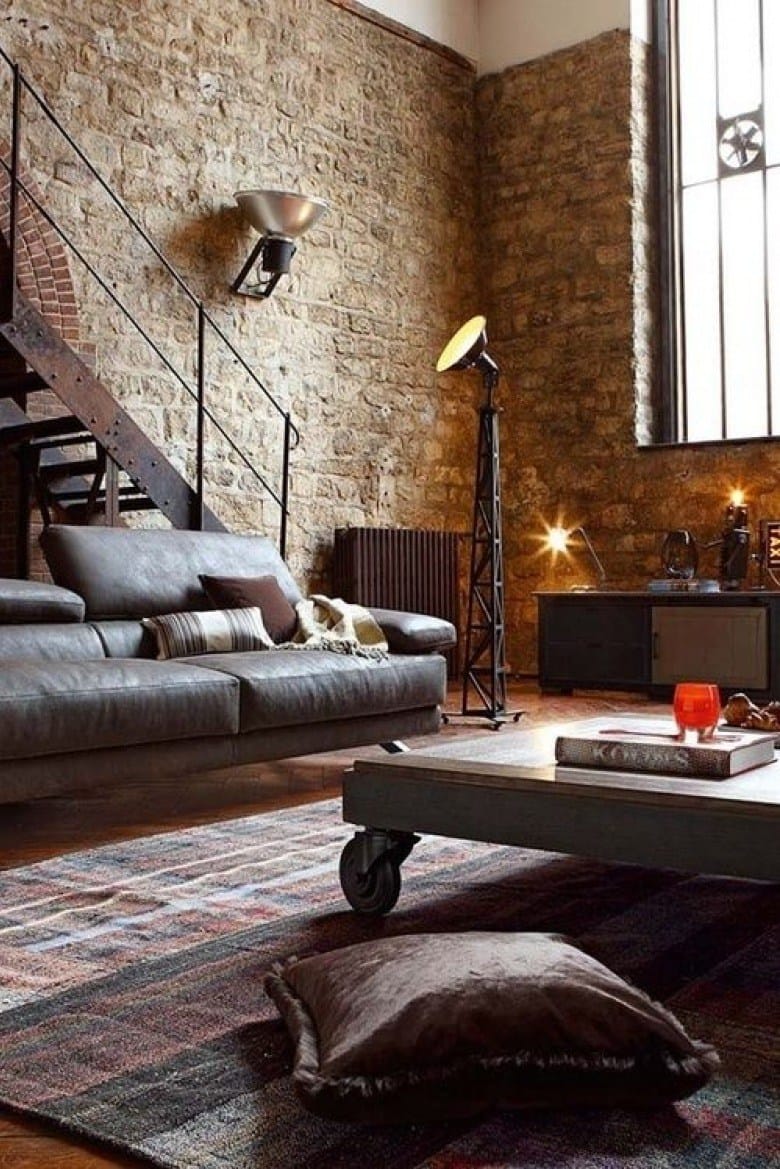 Industrial Style Living Room with Brick Wall
