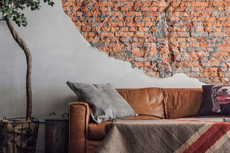 Vintage Small Living Room Exposed Brick Wall idea