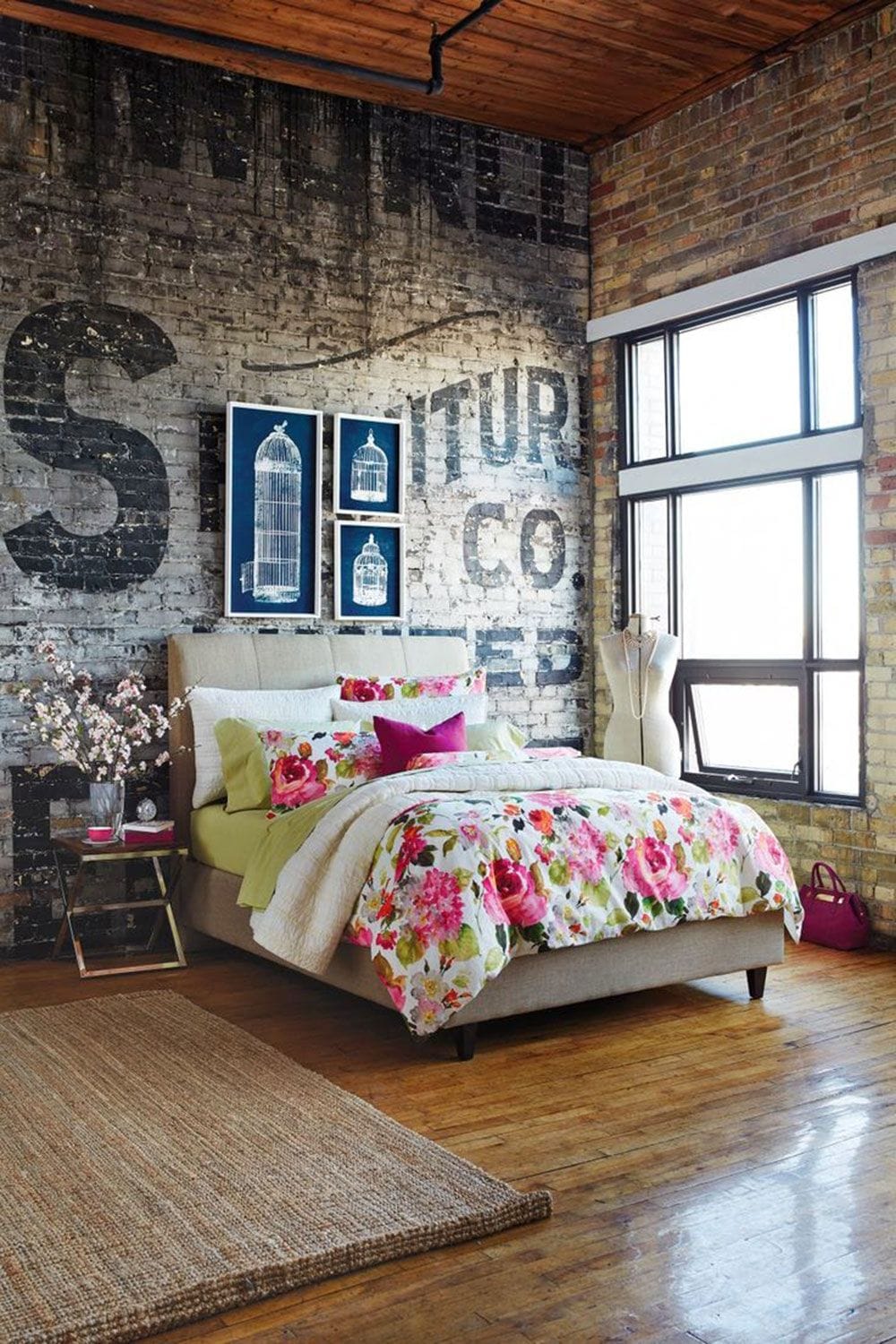 Rustic Bedroom with Brick Wall