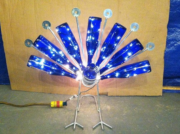 Use a peacock for Christmas made from a wine bottle