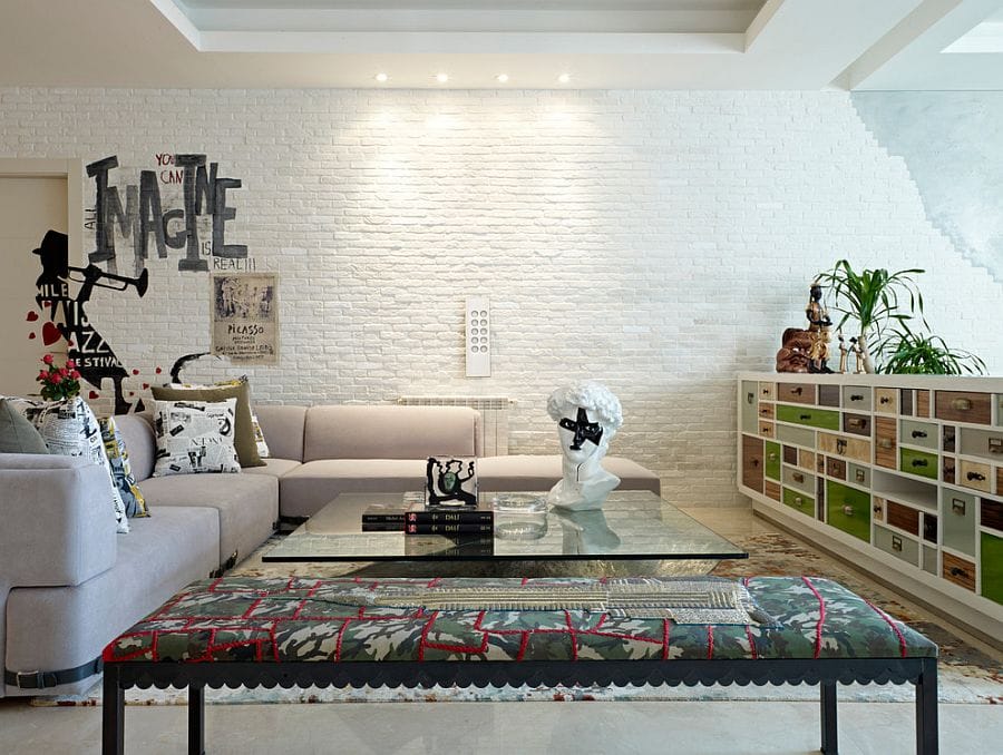 White Brick Wall Living Room