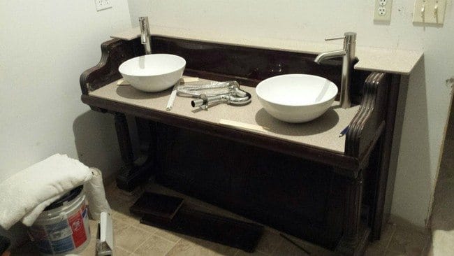 Repurposed Old Piano into Wash Sinks